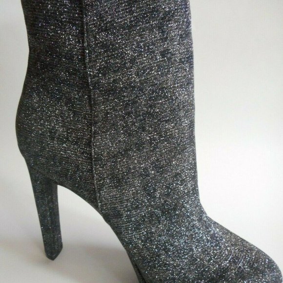 New GUESS Shiny Glitter Silver Fabric Stiletto Fashion Ankle Boots - Picture 1 of 5